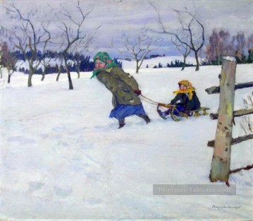 Enfants œuvres - lors d’une visite à la grand mère Nikolay Bogdanov Belsky enfants impressionnisme enfant